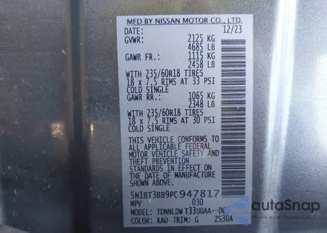 2023 Nissan Rogue Sv Intelligent Awd z USA, uszkodzony, nr VIN 5N1BT3BB9PC947817